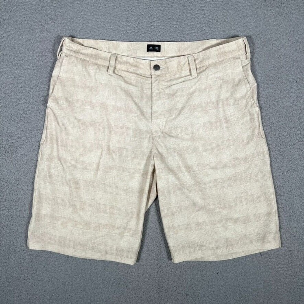 Adidas Shorts Mens 36‎ Beige 10" Golf Casual Performance Stretch Preppy Logo